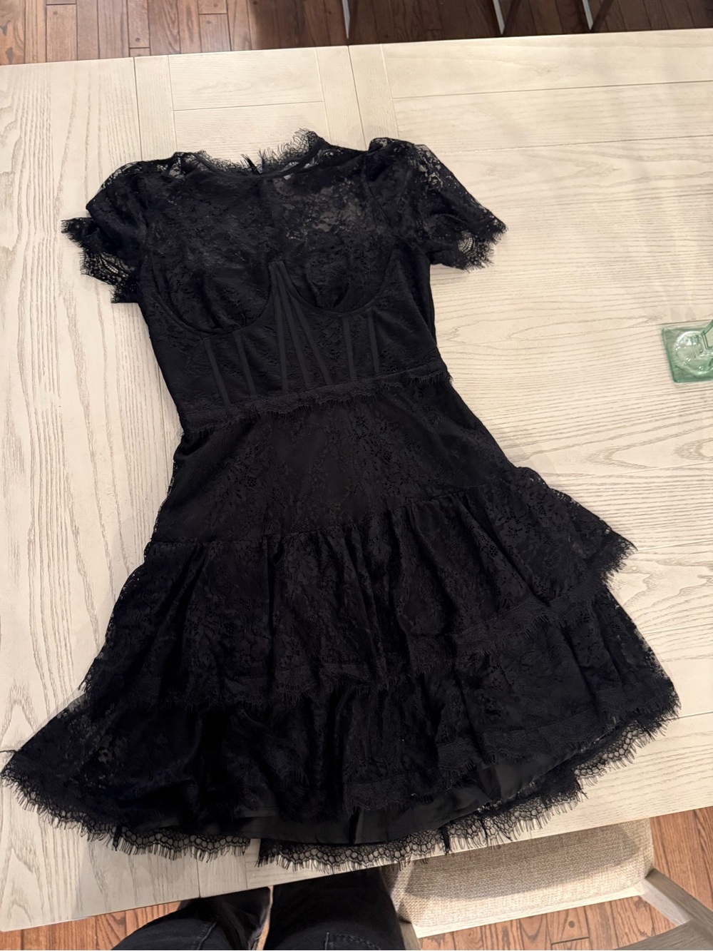 Astr Black Lace Tiered Short Dress